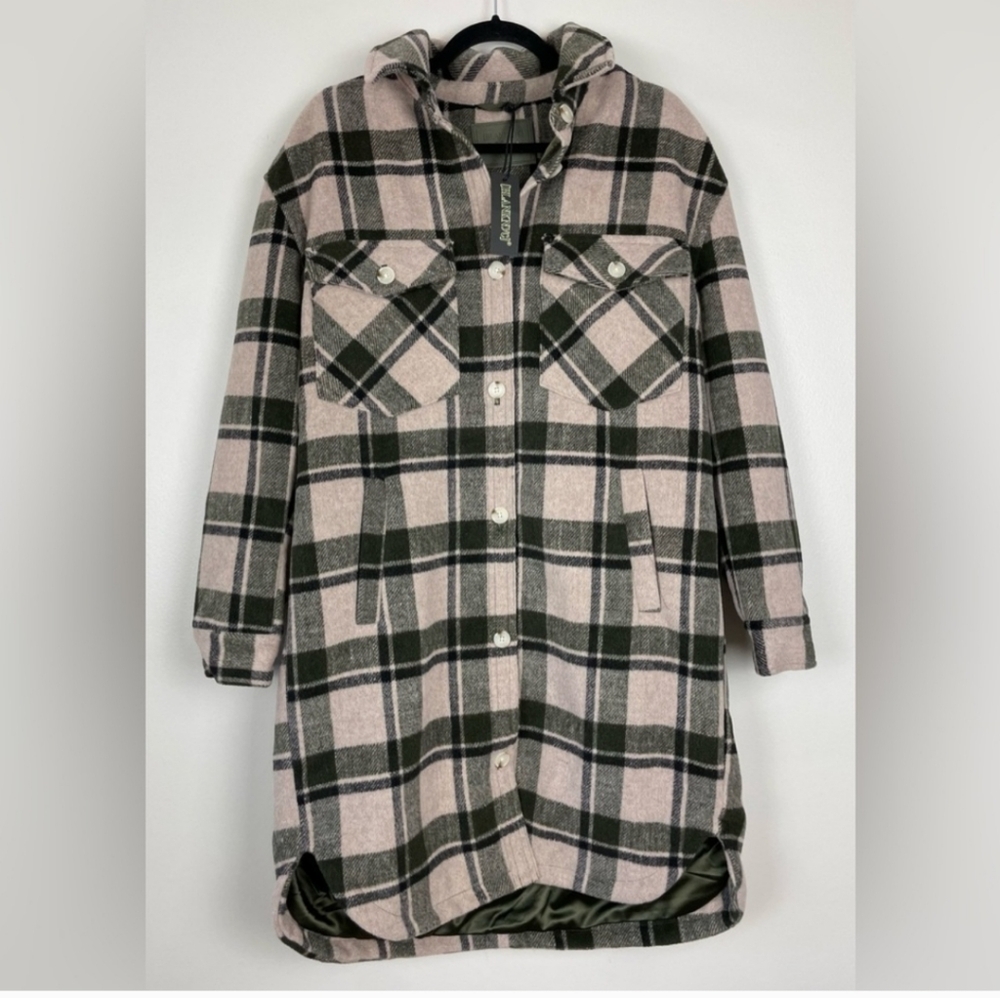 BlankNYC Plaid Shacket/Coat Pink and Green NWT